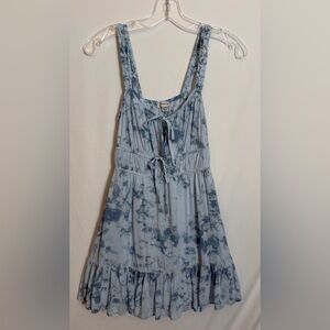 American Eagle Silky Tie-Front Mini Dress, Size XS, Blue Tie Dye